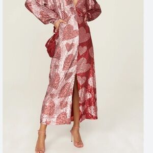 Sequin Heart Maxi Dress - Pink and Red